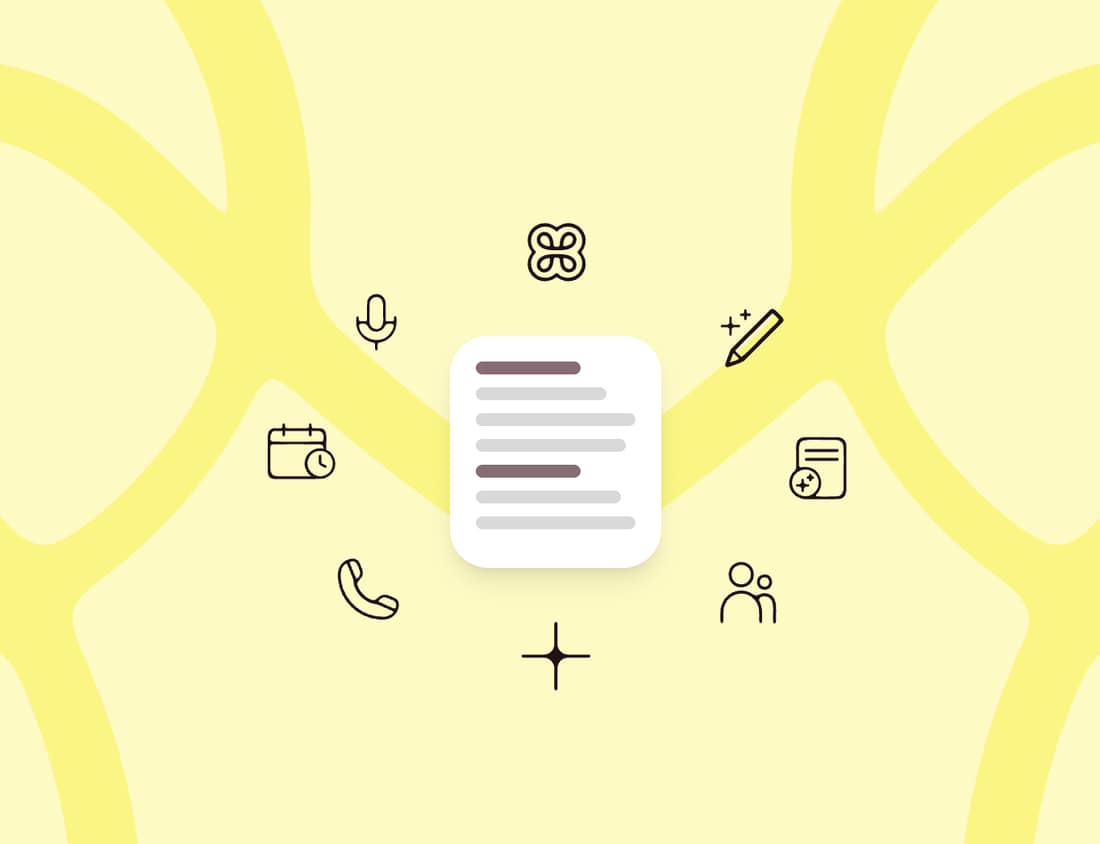 An illustration of Heidi’s note-taking product ringed by workflow icons